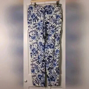 Per se | blue and white floral pants | linen | Size Medium